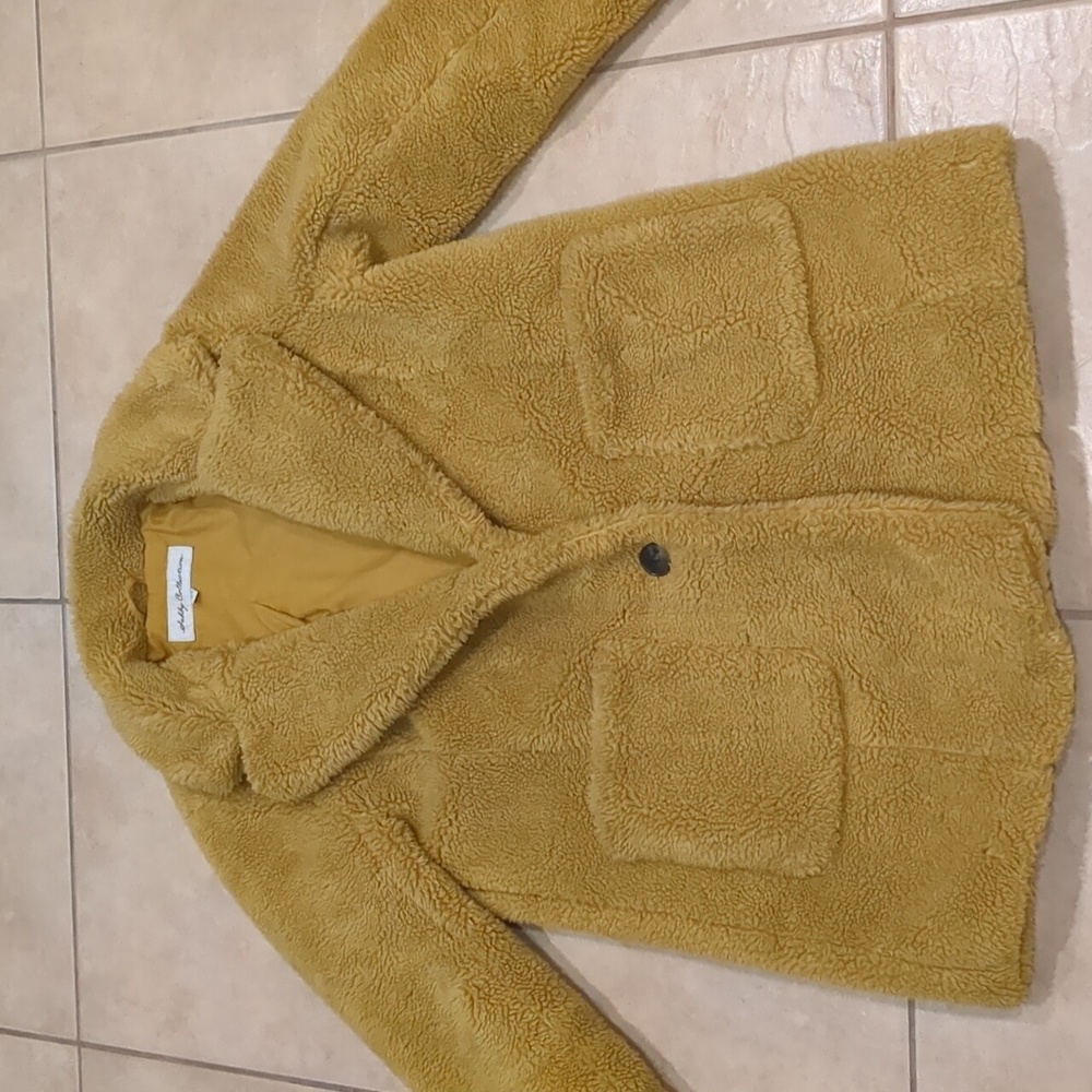 Shebby Collection Mustard Colored Teddy Bear Jacket Coat Size Large